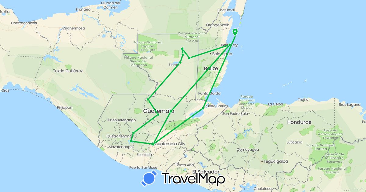 TravelMap itinerary: bus in Belize, Guatemala (North America)